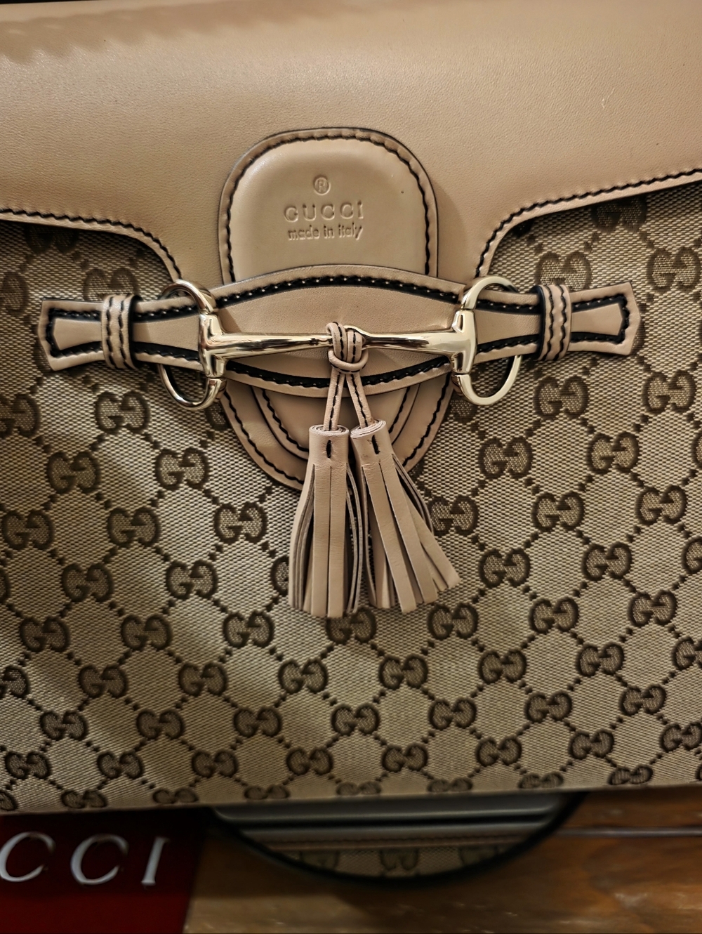 **Authentic** Gucci Emily GG Logo Canvas Chain Shoulder Tote with Tassel - Picture 13 of 14